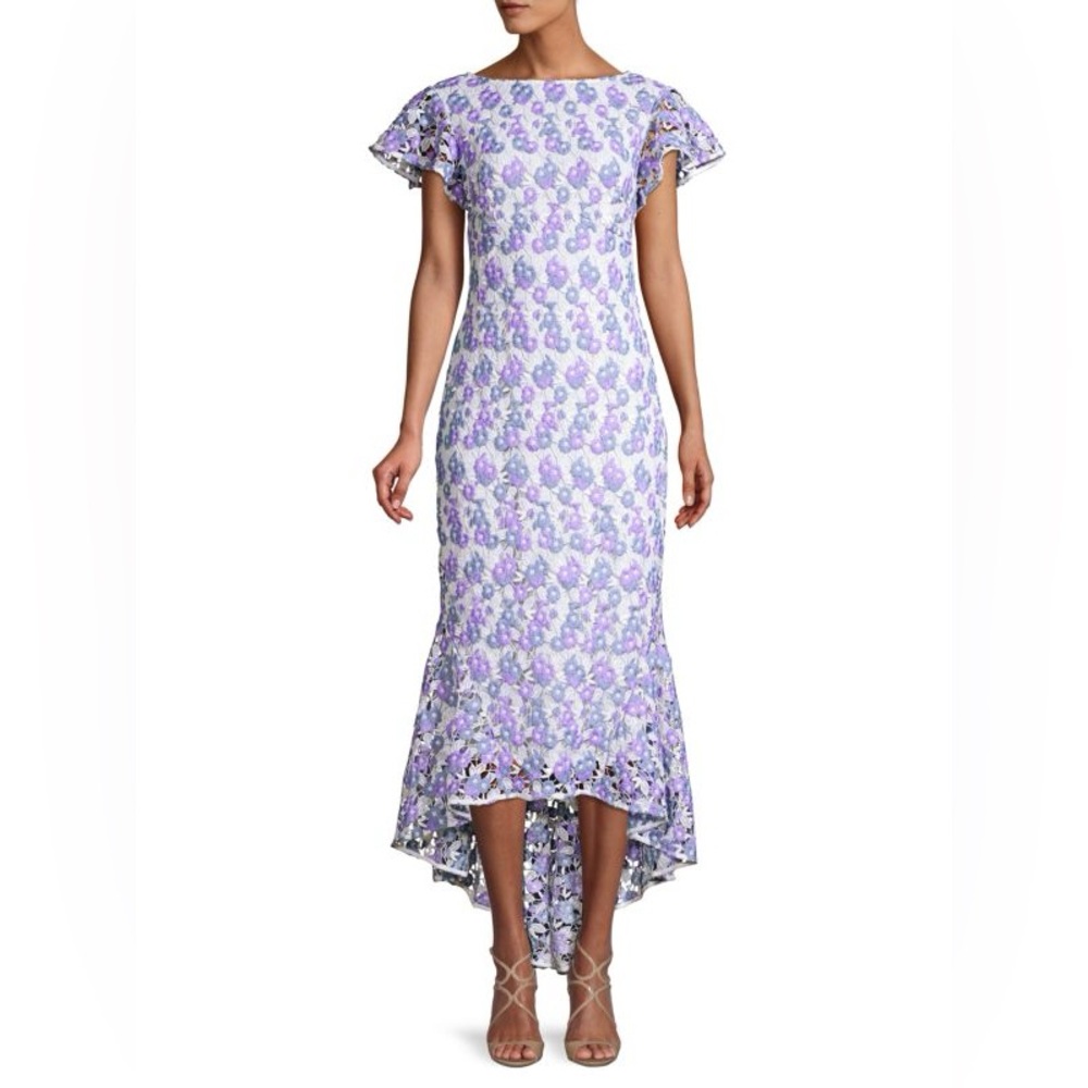 NWT Shoshanna Genoveva Feliz Floral Lace High-Low Midi Dress - Purple/Blue